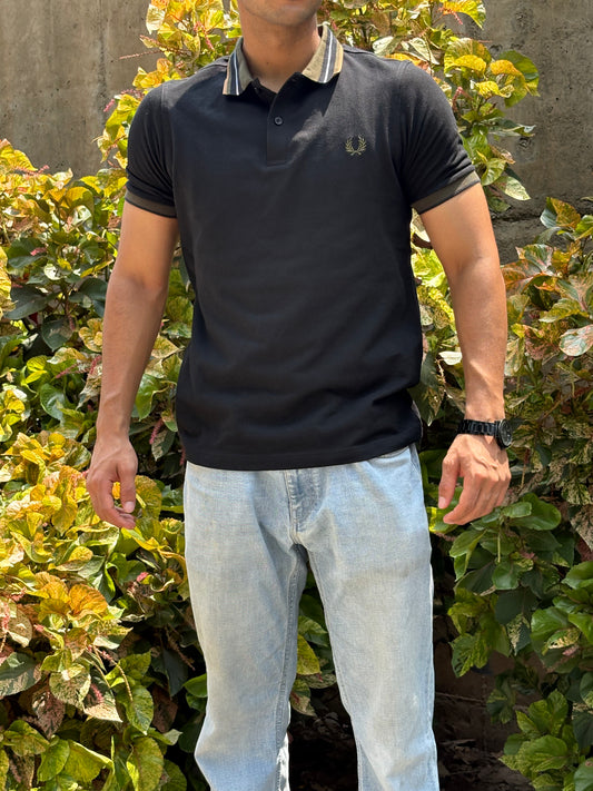 Regent Black Polo – Olive & Gold Accent
